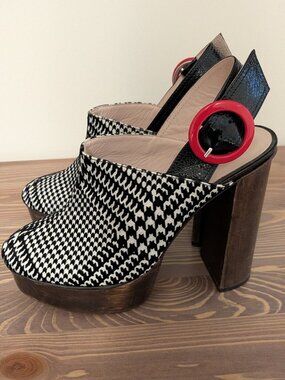 Leandra Medine Houndstooth Platform Clog Mules